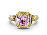 Yellow gold Fancy Pink Cushion  Cut Halo Pave Split Shank Prong Setting Ring_33