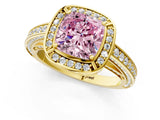 Yellow gold Fancy Pink Cushion  Cut Halo Pave Split Shank Prong Setting Ring_34