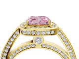 Yellow gold Fancy Pink Cushion  Cut Halo Pave Split Shank Prong Setting Ring_37