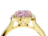 Yellow gold Fancy Pink Cushion Cut Halo Round Diamond Pavé Band with Four-Prong Setting_7