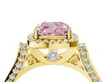 Yellow gold Fancy Pink Cushion Cut Halo Round Diamond Twist Band with Four-Prong Setting_4