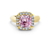 Yellow gold Fancy Pink Cushion  Cut Halo Solitaire Engagement Ring with Square Band and Four-Prong Setting_114