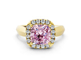 Yellow gold Fancy Pink Cushion  Cut Halo Solitaire Engagement Ring with Square Band and Four-Prong Setting_66