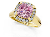 Yellow gold Fancy Pink Cushion  Cut Halo Solitaire Engagement Ring with Square Band and Four-Prong Setting_67