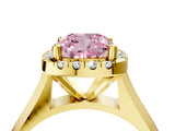 Yellow gold Fancy Pink Cushion  Cut Halo Solitaire Engagement Ring with Square Band and Four-Prong Setting_70