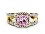 Yellow gold Fancy Pink Cushion  Cut Halo Split Shank Diamond Ring with Four-Prong Setting_45