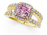 Yellow gold Fancy Pink Cushion  Cut Halo Split Shank Diamond Ring with Four-Prong Setting_46