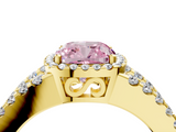 Yellow gold Fancy Pink Cushion  Cut Halo Split Shank Diamond Ring with Four-Prong Setting_49