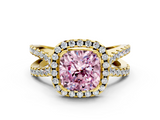 Yellow gold Fancy Pink Cushion  Cut Halo Split Shank Pave Set Ring_62