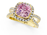 Yellow gold Fancy Pink Cushion  Cut Halo Split Shank Pave Set Ring_63