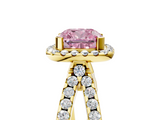 Yellow gold Fancy Pink Cushion  Cut Halo Split Shank Pave Set Ring_67