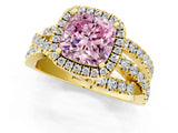 Yellow gold Fancy Pink Cushion  Cut Halo Split Shank Prong Setting Ring_13
