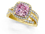 Yellow gold Fancy Pink Cushion  Cut Halo Split Shank Prong Setting Ring_13