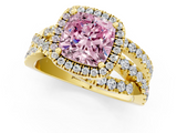Yellow gold Fancy Pink Cushion  Cut Halo Split Shank Prong Setting Ring_61