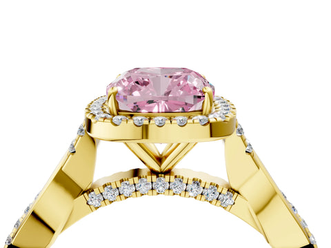 Yellow gold Fancy Pink Cushion Cut Halo Twist Band with Four-Prong Setting_4