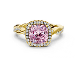 Yellow gold Fancy Pink Cushion  Cut Halo Twisted Band Four-Prong Ring_20