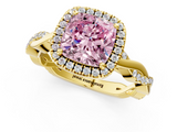 Yellow gold Fancy Pink Cushion  Cut Halo Twisted Band Four-Prong Ring_21