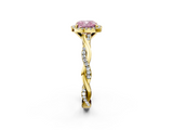 Yellow gold Fancy Pink Cushion  Cut Halo Twisted Band Four-Prong Ring_22
