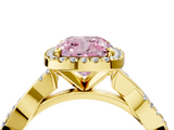 Yellow gold Fancy Pink Cushion  Cut Halo Twisted Band Four-Prong Ring_24