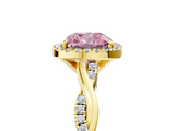 Yellow gold Fancy Pink Cushion  Cut Halo Twisted Band Four-Prong Ring_25