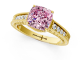 Yellow gold Fancy Pink Cushion  Cut Milgrain Channel Set Engagement Ring with Solitaire Prong Setting_62