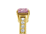 Yellow gold Fancy Pink Cushion  Cut Milgrain Channel Set Engagement Ring with Solitaire Prong Setting_66