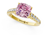 Yellow gold Fancy Pink Cushion  Cut Pavé Band Solitaire Ring with Four-Prong Setting_23