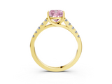 Yellow gold Fancy Pink Cushion  Cut Pavé Band Solitaire Ring with Four-Prong Setting_25