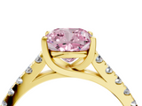 Yellow gold Fancy Pink Cushion  Cut Pavé Band Solitaire Ring with Four-Prong Setting_26