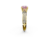 Yellow gold Fancy Pink Cushion  Cut Pave Diamond Engagement Ring with Channel Set Band and Four-Prong Setting_23