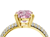 Yellow gold Fancy Pink Cushion  Cut Pave Diamond Engagement Ring with Channel Set Band and Four-Prong Setting_25