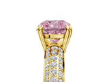 Yellow gold Fancy Pink Cushion  Cut Pave Diamond Engagement Ring with Channel Set Band and Four-Prong Setting_26