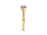 Yellow gold Fancy Pink Cushion Cut Solitaire Cathedral Diamond Engagement Ring with Channel-Set Band and Four-Prong Setting_5