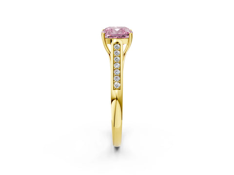 Yellow gold Fancy Pink Cushion Cut Solitaire Cathedral Diamond Engagement Ring with Channel-Set Band and Four-Prong Setting_5
