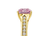 Yellow gold Fancy Pink Cushion Cut Solitaire Cathedral Diamond Engagement Ring with Channel-Set Band and Four-Prong Setting_8