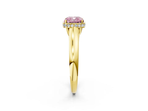 Yellow gold Fancy Pink Cushion Cut Solitaire Diamond Engagement Ring with Four-Prong Setting and Tapered Band_2