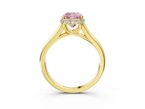 Yellow gold Fancy Pink Cushion Cut Solitaire Diamond Engagement Ring with Four-Prong Setting and Tapered Band_3
