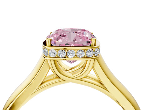 Yellow gold Fancy Pink Cushion Cut Solitaire Diamond Engagement Ring with Four-Prong Setting and Tapered Band_4