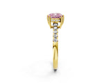 Yellow gold Fancy Pink Cushion Cut Solitaire Diamond Engagement Ring with Pavé Band and Six-Prong Setting_14