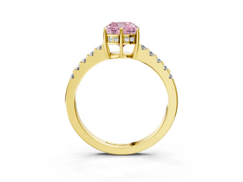 Yellow gold Fancy Pink Cushion Cut Solitaire Diamond Engagement Ring with Pavé Band and Six-Prong Setting_15