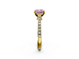 Yellow gold Fancy Pink Cushion  Cut Solitaire Diamond Engagement Ring with Pave Band and Four-Prong Setting_166