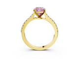 Yellow gold Fancy Pink Cushion  Cut Solitaire Diamond Engagement Ring with Pave Band and Four-Prong Setting_167
