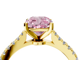 Yellow gold Fancy Pink Cushion  Cut Solitaire Diamond Engagement Ring with Pave Band and Four-Prong Setting_168