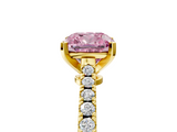 Yellow gold Fancy Pink Cushion  Cut Solitaire Diamond Engagement Ring with Pave Band and Four-Prong Setting_169