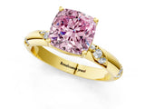 Yellow gold Fancy Pink Cushion Cut Solitaire Diamond Engagement Ring with Twisted Pave Band and Four-Prong Setting_4