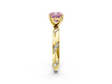 Yellow gold Fancy Pink Cushion Cut Solitaire Diamond Engagement Ring with Twisted Pave Band and Four-Prong Setting_5