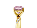Yellow gold Fancy Pink Cushion Cut Solitaire Diamond Engagement Ring with Twisted Pave Band and Four-Prong Setting_8