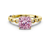 Yellow gold Fancy Pink Cushion Cut Solitaire Diamond Ring with Infinity Twist Band and Four-Prong Setting_12
