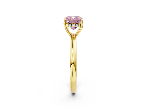 Yellow gold Fancy Pink Cushion Cut Solitaire Diamond Ring with Prong Setting and Plain Band_2