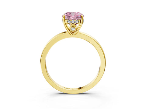 Yellow gold Fancy Pink Cushion Cut Solitaire Diamond Ring with Prong Setting and Plain Band_3